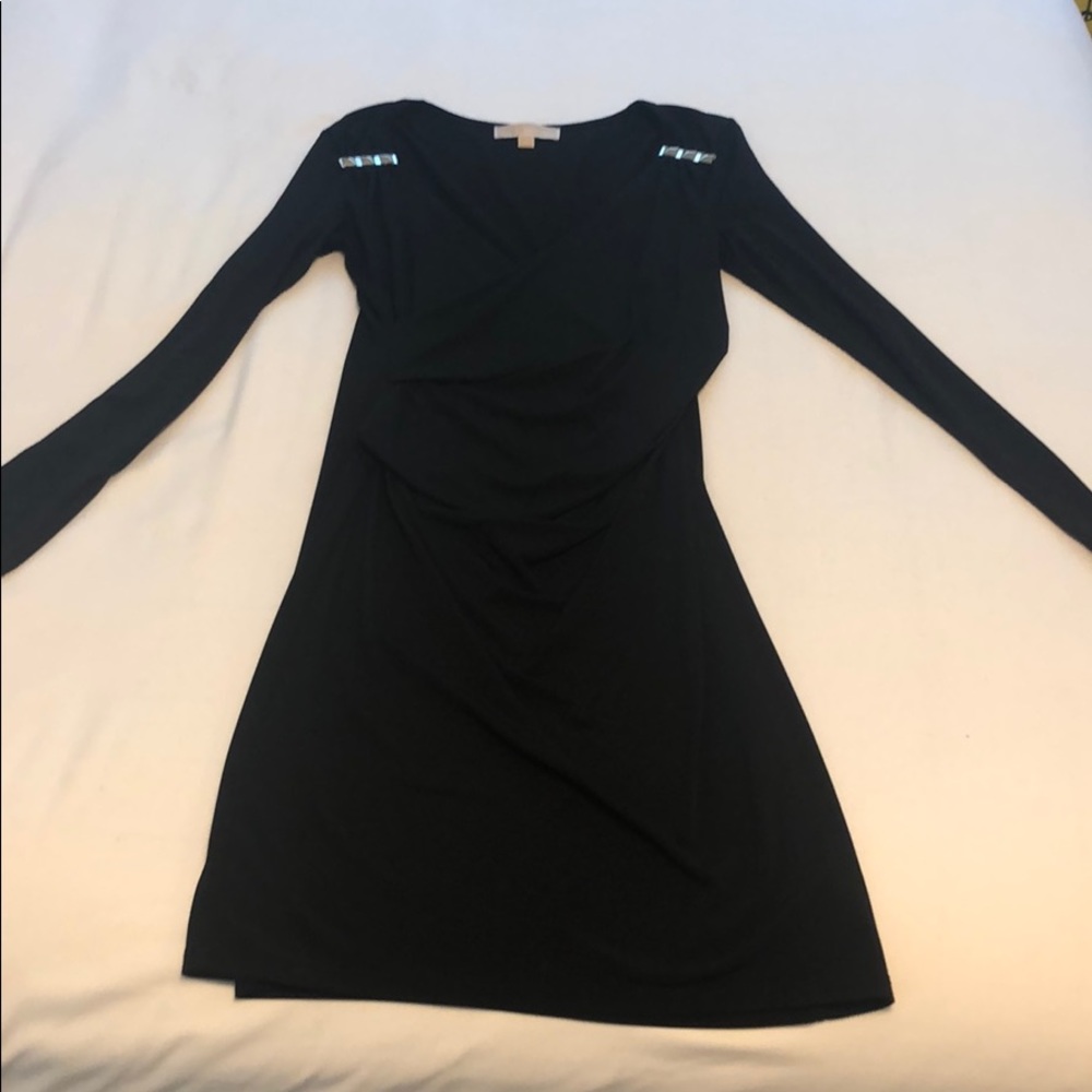 EUC Black Michael Kors ruched dress with stud det